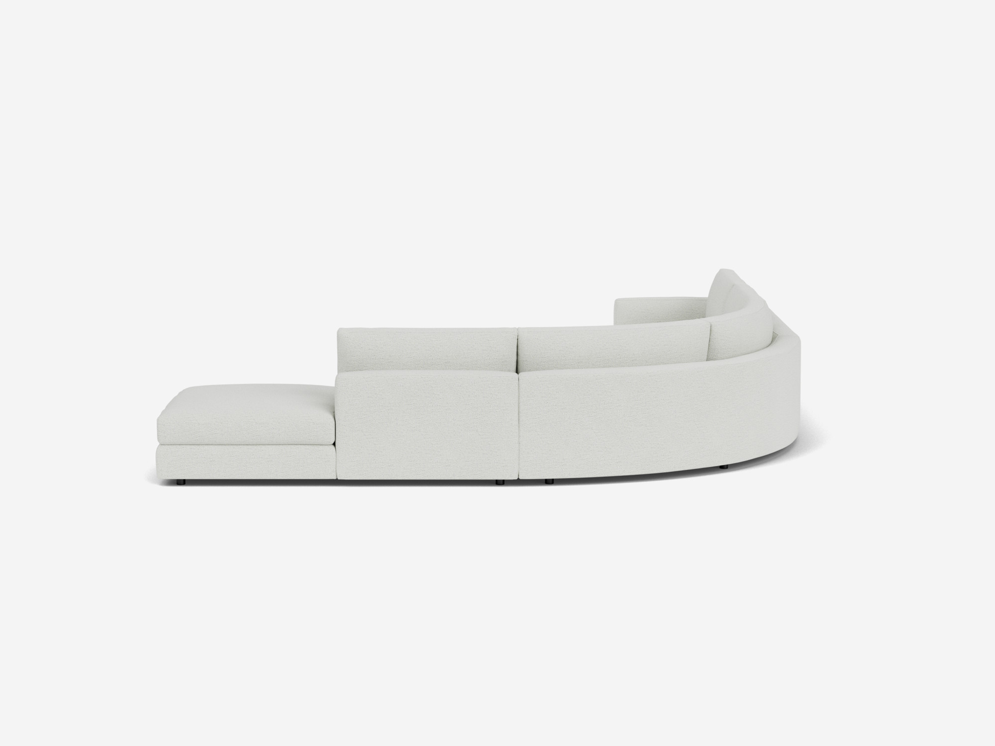 Left hand facing white curved sectional sofa back view